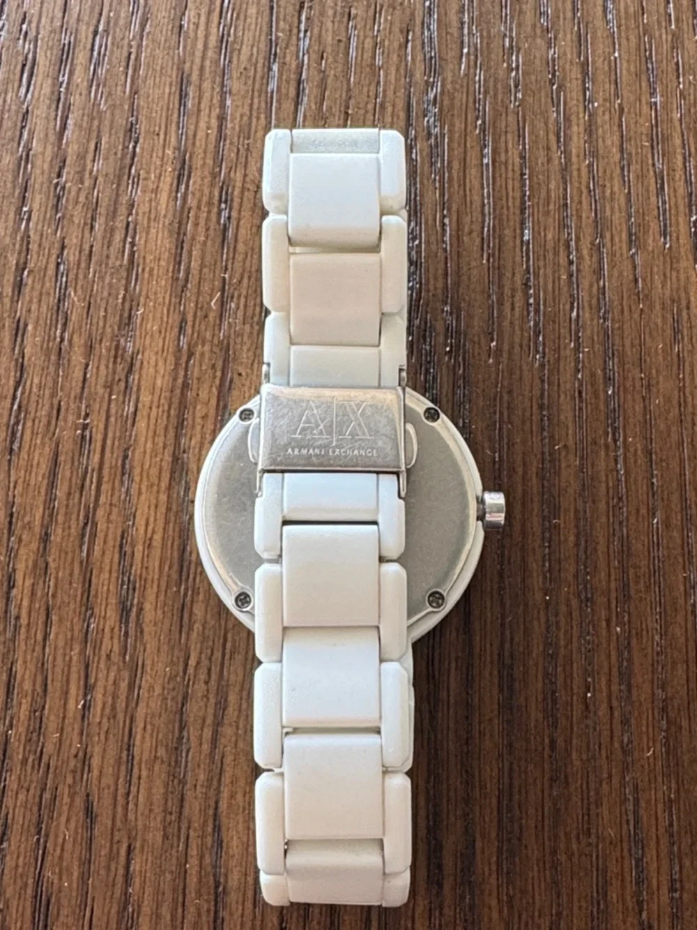 Armani Exchange White Acrylic Bracelet Watch with Diagonal Crystal Detail